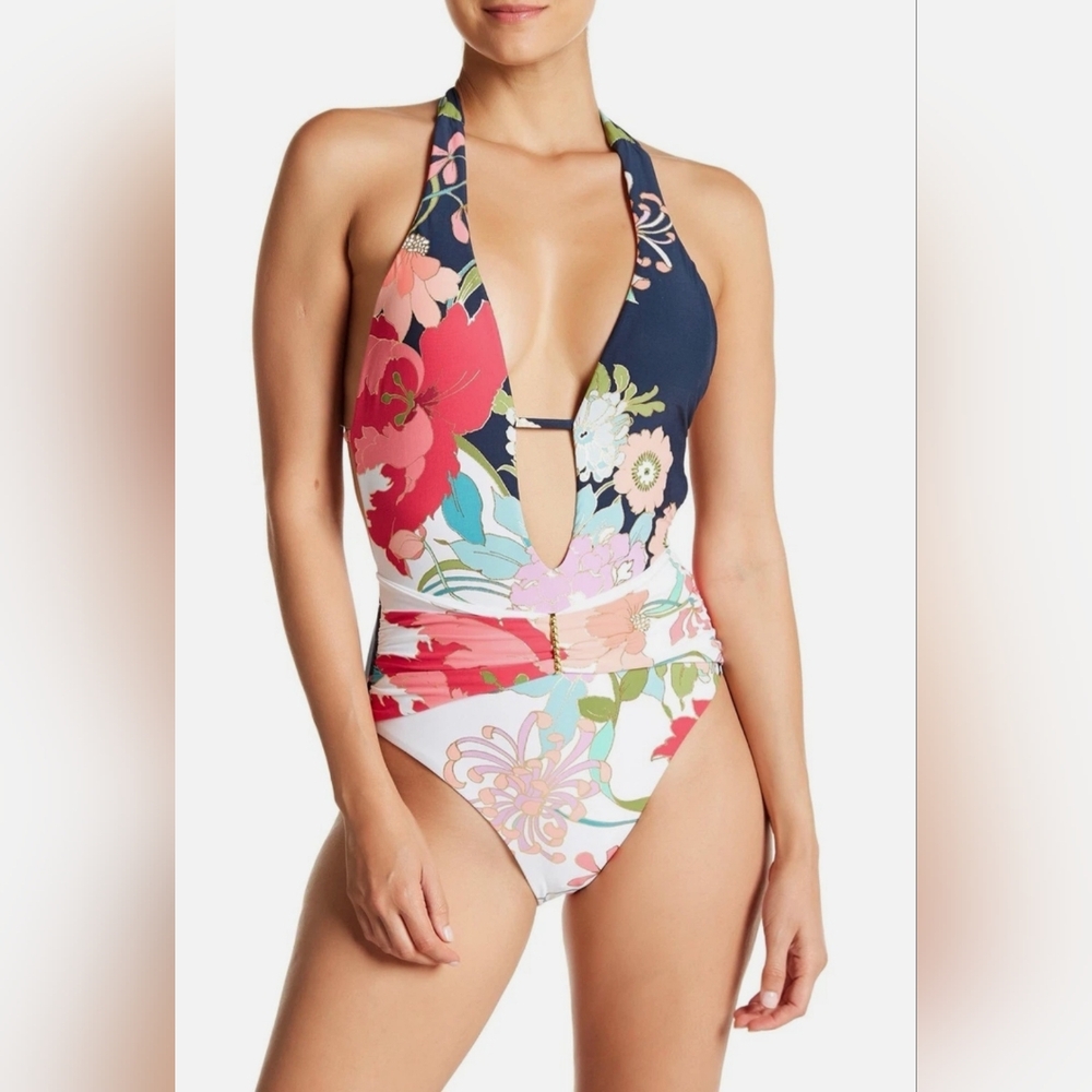 Trina Turk Floral One-Piece Swimsuit Royal Botanical Size 12 *New With Tags!*
